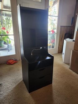 Tall night stand, with built-in bookshelf and LED strip