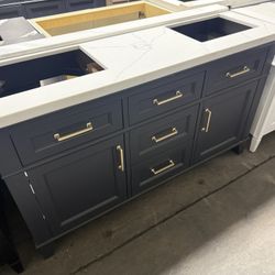 60 in. Solid Wood Vanity with Quartz Top & Sinks for $1450