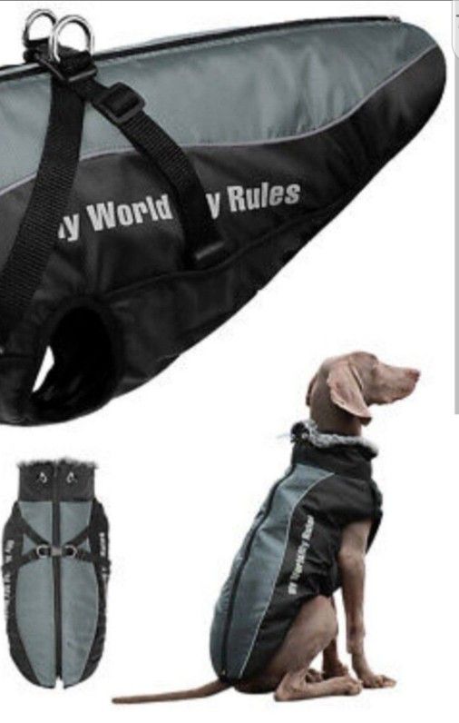 Winter Dog Coat/Jacket ~ Waterproof Reflective Size 4XL (45-59 lbs) Black/Grey