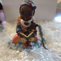 Angel Figurine Collectible Angel Sitting On A Rainbow On A Cloud Reading A Book