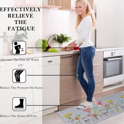 Kitchen Mat Anti Fatigue, Non Skid Cushioned Comfort Standing Kitchen Rugs Waterproof and Oil Proof Floor Mat Set