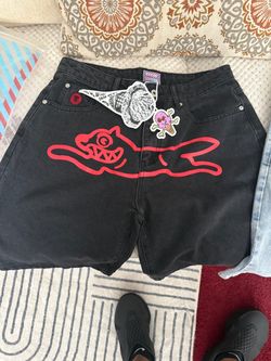 Ice Cream Black Denim Shorts Red Graphic and blue denim shorts