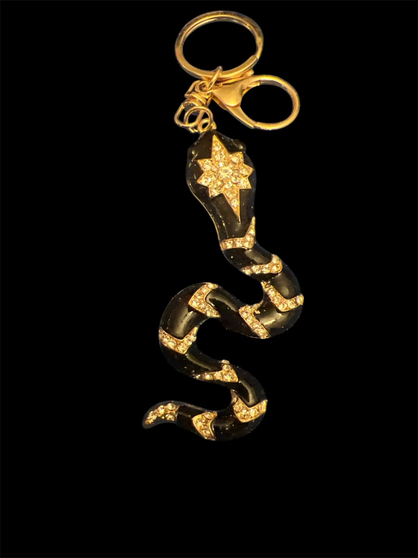 Black And Gold Snake Rhinestone Keychain