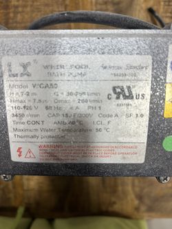 Whirlpool Spa Bath Pump – LX Model VCA50 – 1.0 HP – 110/120V
