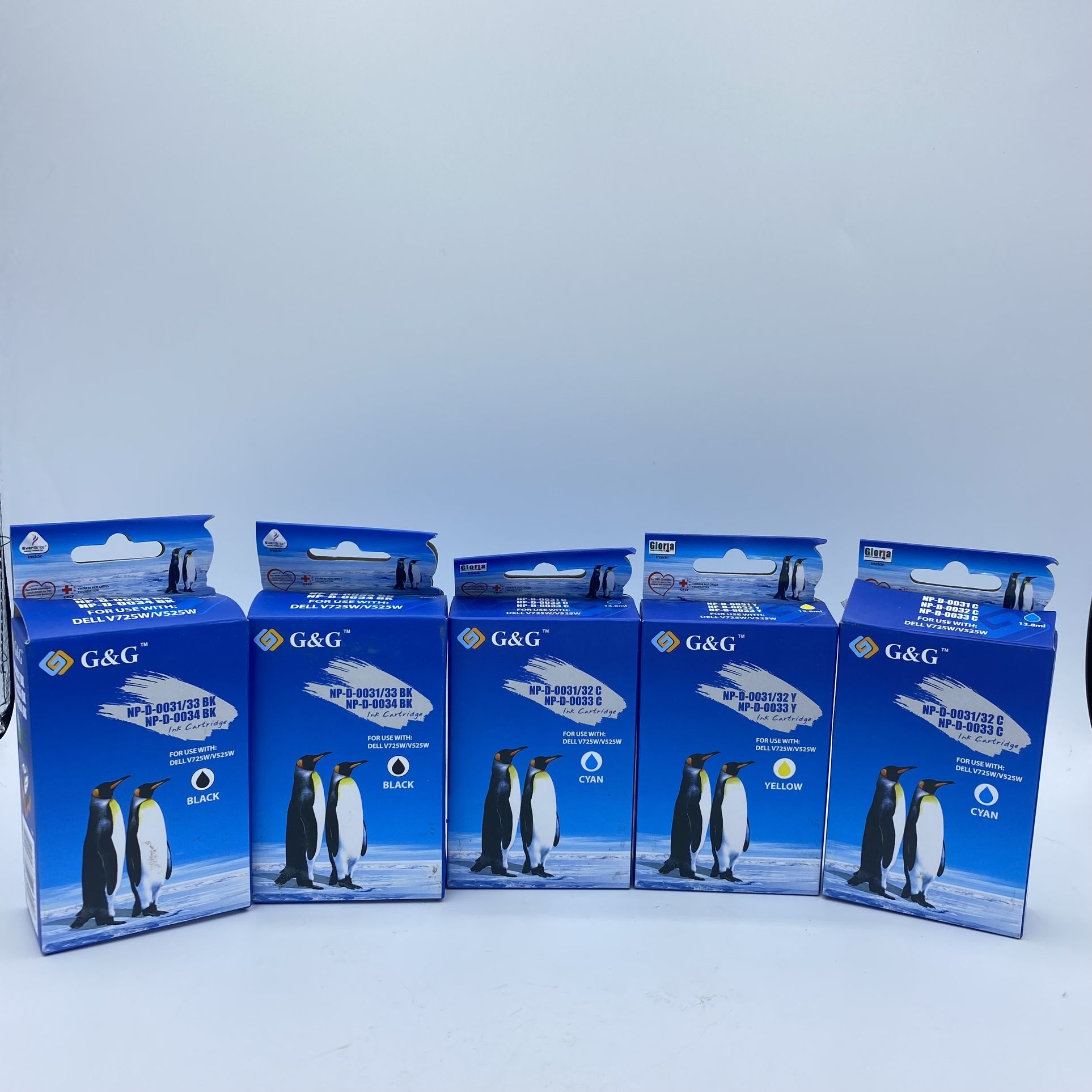 Lot Of 5 G&G NP-D0031/33 NP-D-0034 2-Black, 1- Yellow 2- Cyan Ink Carts