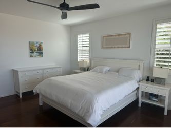 Complete Pottery Barn Cal King Bedroom with Dresser and Tables
