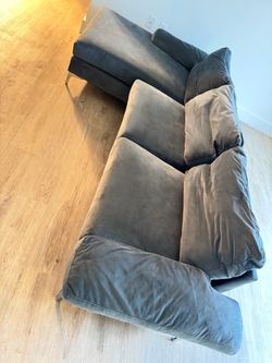 Gray Velvet 3-Seat Sofa