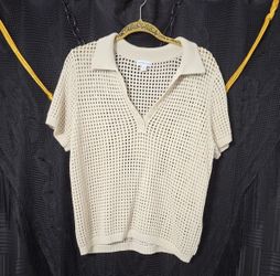 Calvin Klein Cream Cotton Polo Top
