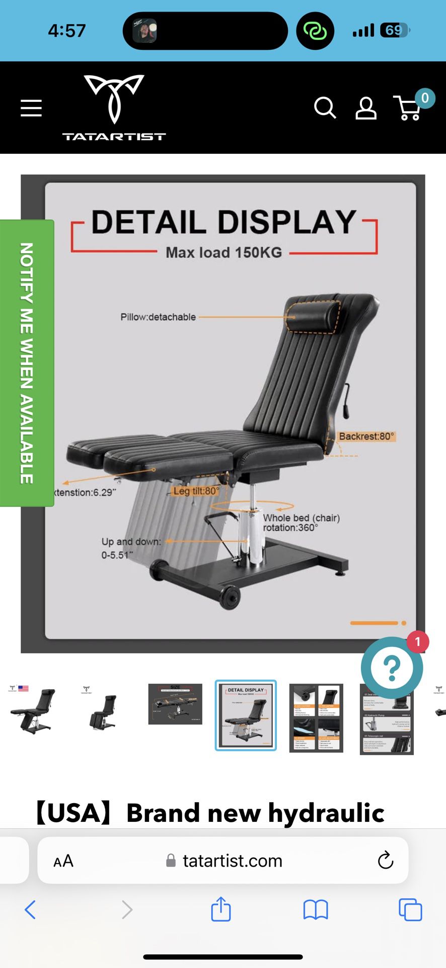 Tatartist hydraulic Adjustable Client Tattoo Salon chair