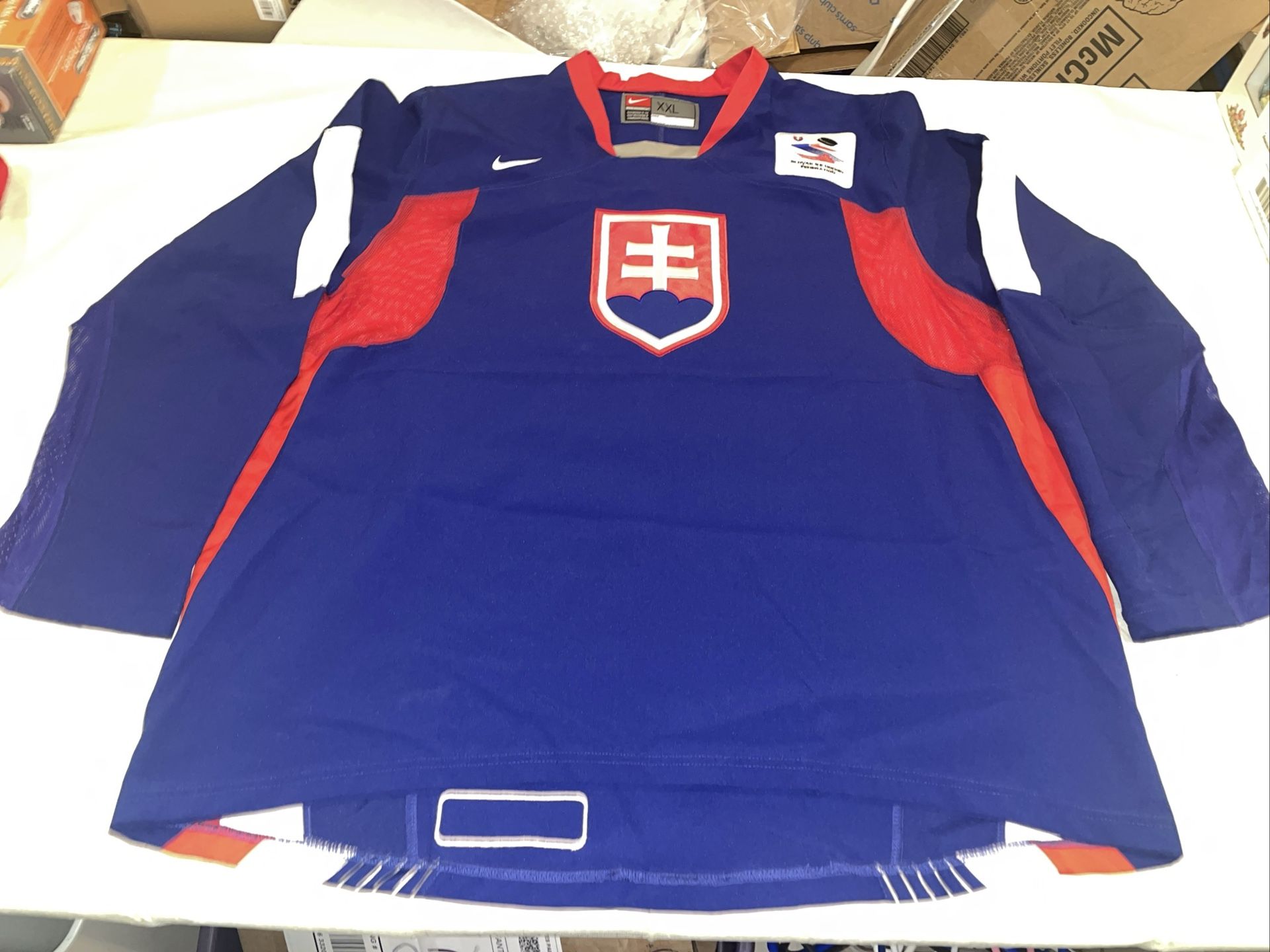 SLOVAKIA Iihf Nike Mens XXL Hockey JERSEY Olympics Federation Patch Blue Clean