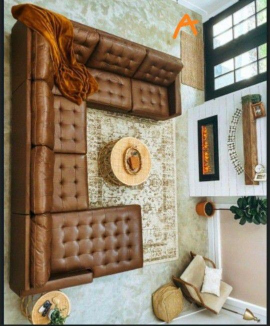 Genuine Leather Brown Huge 4-Piece Sectional Couch ✅Memorial Day Sale ❗