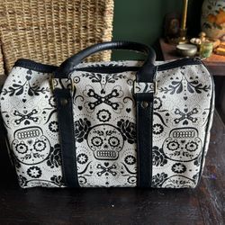 Loungefly Sugar Skull Satchel Purse Day of the Dead Cream Black Spooky Halloween