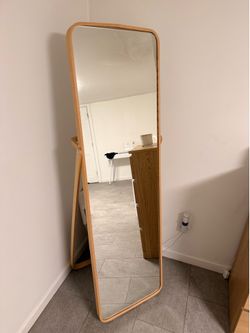 Full Length Standing Mirror with Wood Frame – Like New