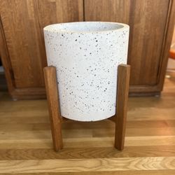 High Quality Ceramic Plant Pot With Oak Stand