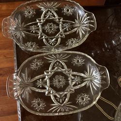2 Pc Vintage Anchor  Pressed Cut Glass Serving