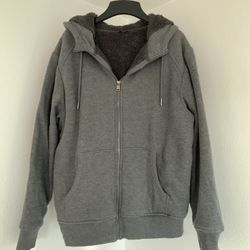 Mens Fleece Jacket Hooded Warm Sweatshirt Large Zip Up Coat 