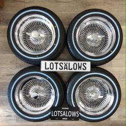 Brand new 15" chrome spoke standard wire wheels with whitewall tires