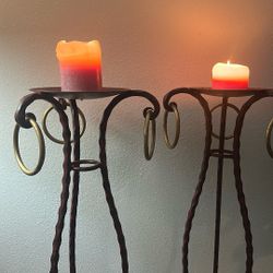 Vintage Wrought Iron Candle Holders / Pair 