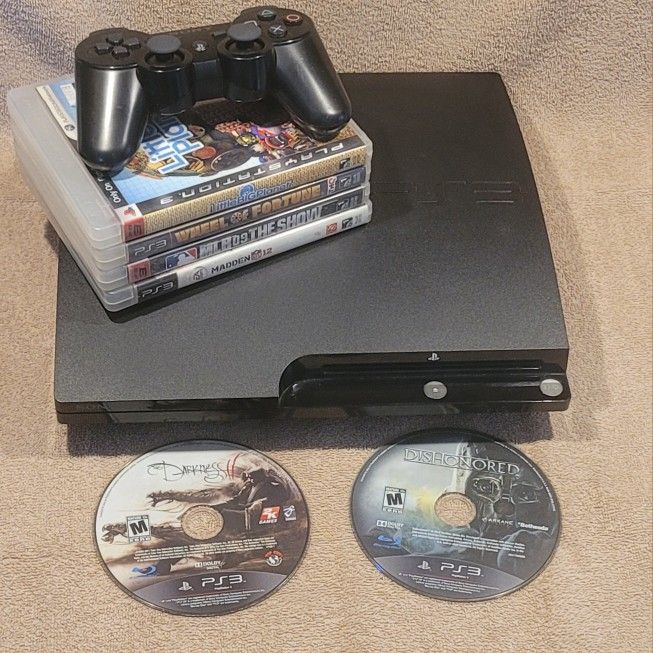 VERY CLEAN SONY PS3 SLIM VIDEO GAME BUNDLE w/6 GAMES * 120GB PLAYSTATION SYSTEM SETUP DISK DISC
