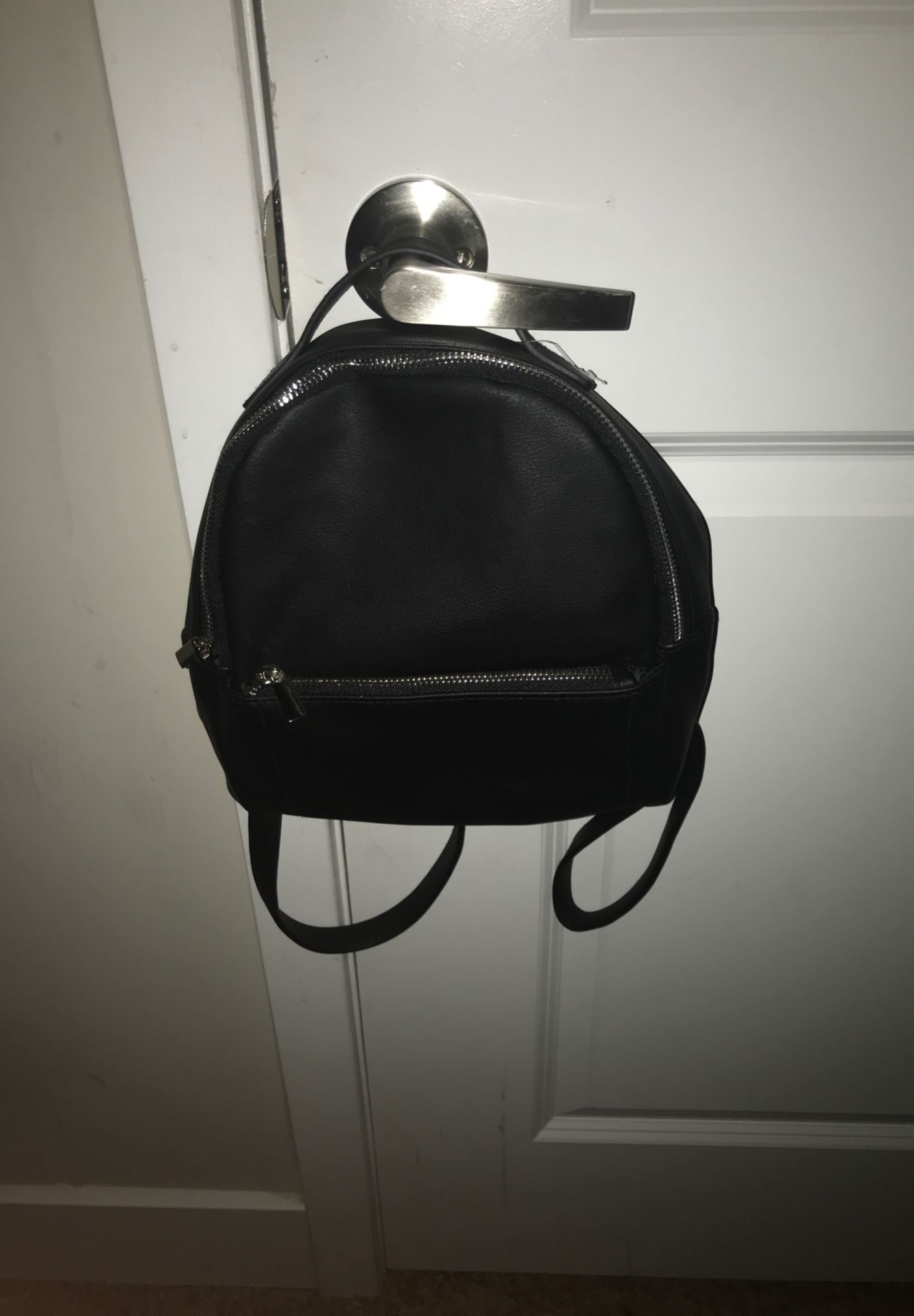 Black leather mini backpack