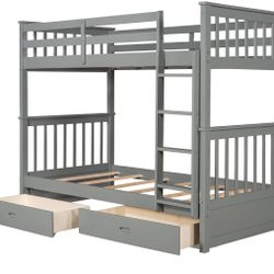 Twin Over Twin Bunk Beds With Drawers And One Twin Mattress