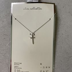 A New Day Sterling Silver Pave Cubic Zirconia Cross Pendant Necklace Silver New
