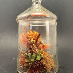 VTG MCM Butterfly & Flowers Encased in Glass Jar