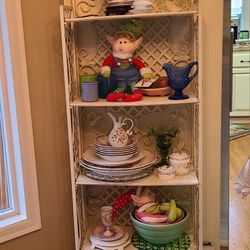 Shabbychic white folding bookcase Christmas village storage shelf console