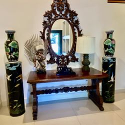 Rare Pair Of Asian Stands, Hand Painted Work Of Art  
