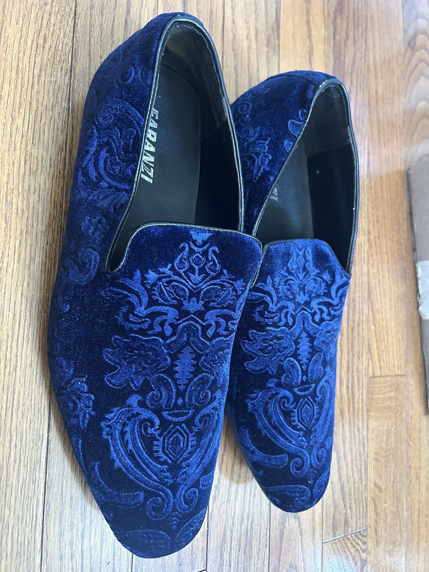 Faranzi Men's Slip On Blue Embossed Velour Loafers Dress Shoes