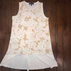 Tommy Hilfiger Tan/White Tropical Floral Flounce Hem Sleeveless Dress - Womens 6