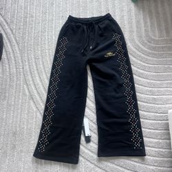 Hmdd Black Crystal Sweat Pants Size Medium 