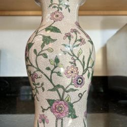 Chinese Famille Rose Porcelain Oval Vase Overglaze Enamel 10”H