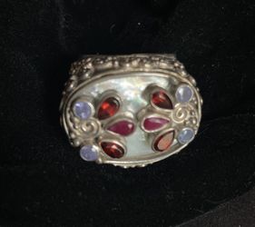 Sajen Mother Of Pearl Multi Gem Silver Ring