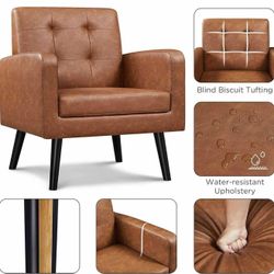 Accent Chair, PU Leather Modern Upholstered , Retro Brown J-14