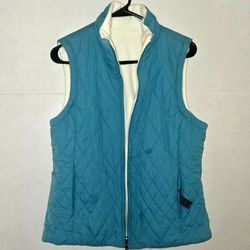 Izod Quilted Puffer & Fleece Reversible Vest Blue & White Size M