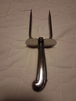 Wide Pronged Stainless Steel Carving Fork with Silver Plated Handle