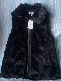 Carmen Black Faux Fur Zip-Up Vest for Women