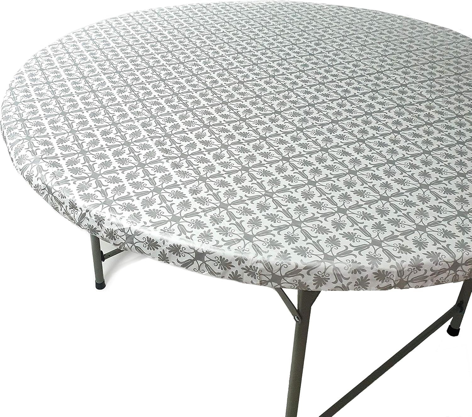 3x AVAILABLE BRAND NEW TopTableCloth Silver 60" Round Table Cloth Pattern For Tables up to 55-60"