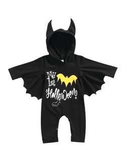 My First Halloween Newborn Baby Boy Romper Bat Long Sleeve Hooded Jumpsuit Bodysuit