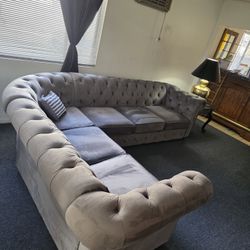 Gray Tufted couch Living  Room Set