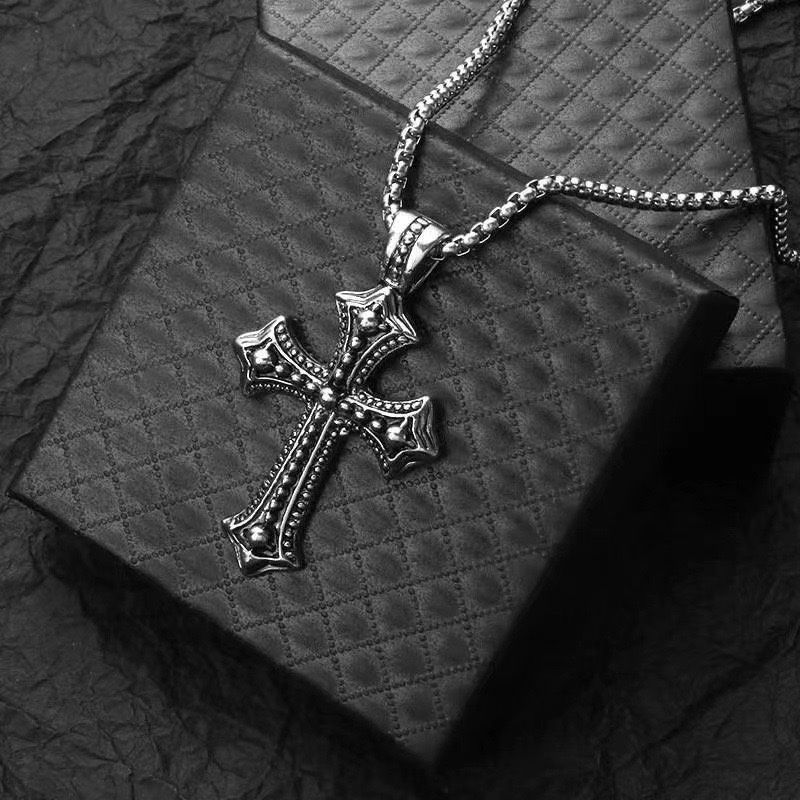 Cross chrome necklace, titanium steel sliver color 27.55 inches chain