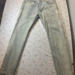 mnml Skeleton Side Appliqué Jeans — Size 34 — Light Wash, Raw Hem