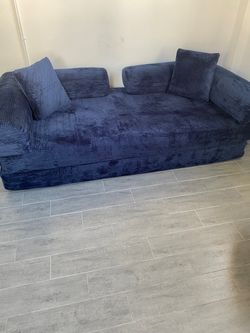 Navy Blue Corduroy Sofa with Pillows