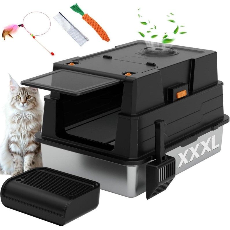 Enclosed Stainless Steel Litter Box XXXL,