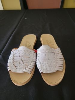 white leather Huarache slide sandals