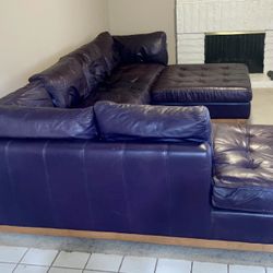 Quality Feather Filled Leather Eggplant Purple Sectional Couch Sofa Furniture 