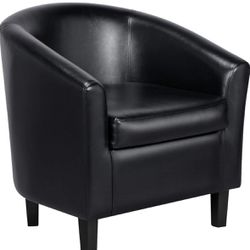 Accent Chair, Faux Leather Barrel Chair Cozy Modern Armchair Club Chair with Soft Padded and Sturdy Legs