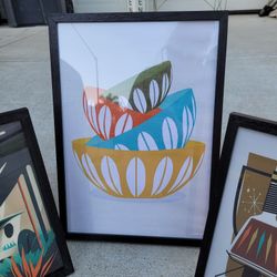 Vintage Pyrex Bowls Retro Bohemian Art Mid Century Modern Coffee Tea Art Decor