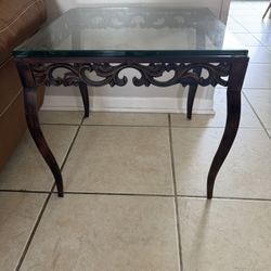 Two Square Glass Top End Tables